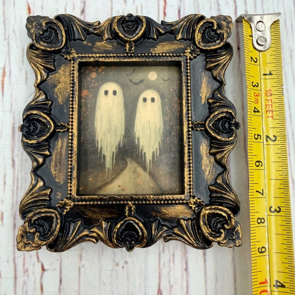 Vintage Style Ghost Art Print Ornate Black Gold Resin Frame Gothic Halloween 3